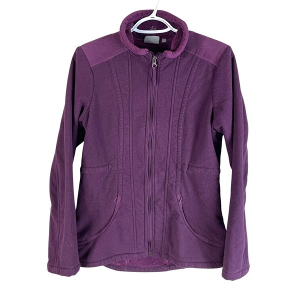 Athleta Womens Full Zip Fleece Jacket Small‎ Purple Polyester Stretch Pockets